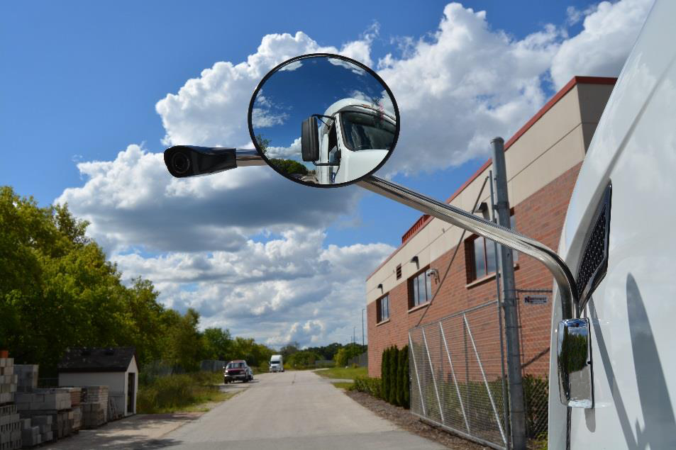 Side blind spot camera and mirror on truck
